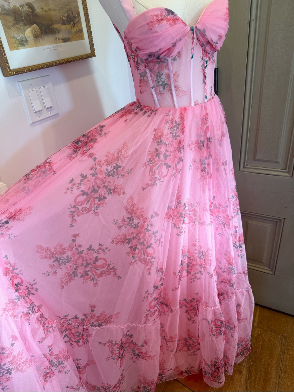 Pink Floral Tulle Ballgown - Picture 8 of 11